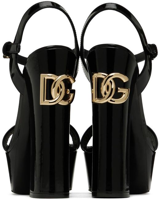 Sandales à talon bottier noires en cuir de veau poli à plateforme Dolce & Gabbana en coloris Black
