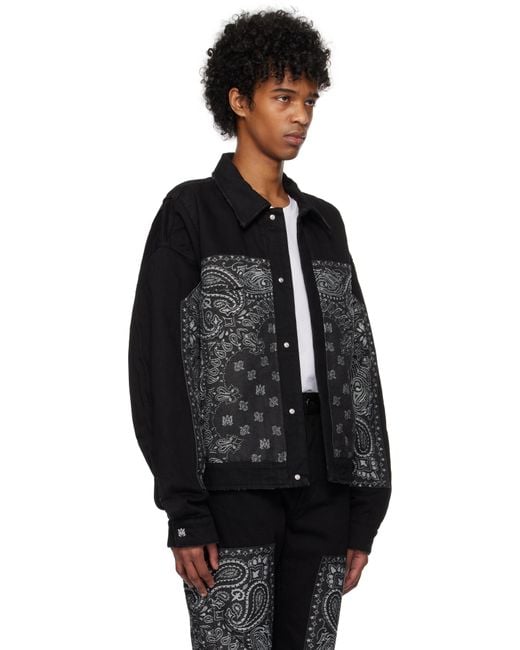 メンズ Amiri ブラック＆グレー Bandana ジャカード デニムジャケット Black