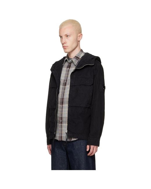 C P Company Black Micro-Reps Hooded Lens Overshirt for men