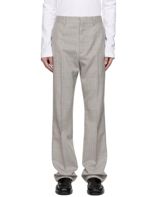Acne White Gray Pinstripe Trousers for men