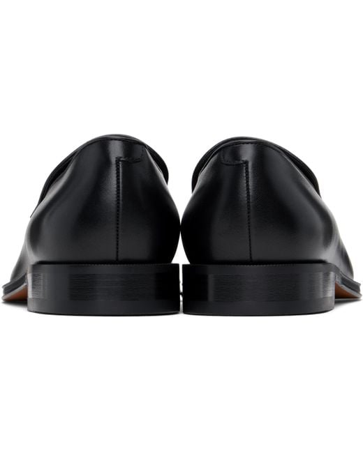 Boss Black Leather Apron Toe Loafers for men