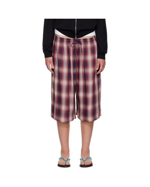 Acne Red Check Shorts