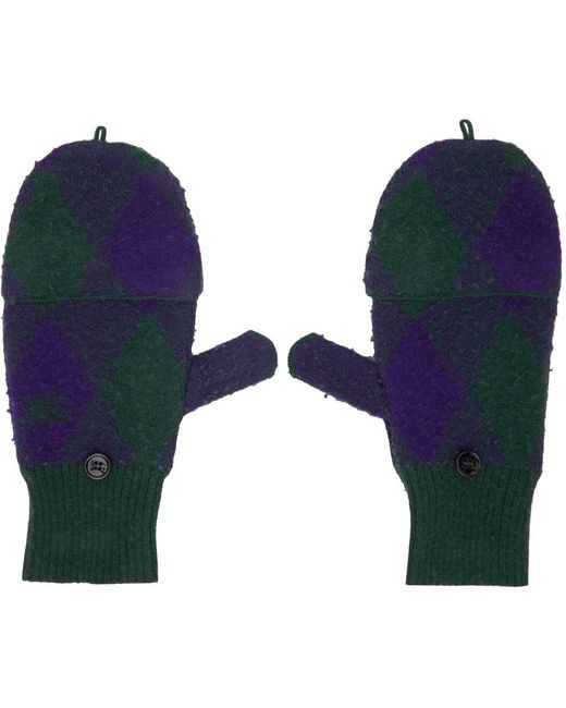 Burberry Blue Green & Purple Argyle Wool Mittens