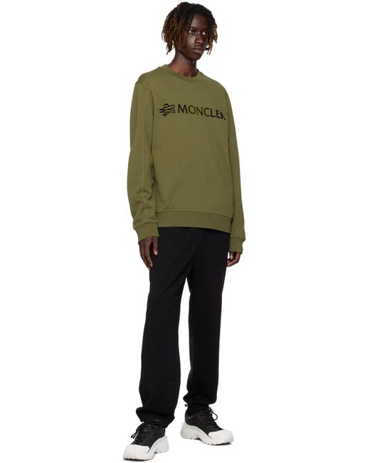 Moncler Green Khaki Garment-washed Sweatshirt for men