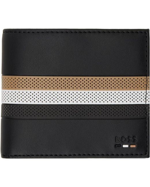 BOSS by HUGO BOSS Black Perforated Stripe Faux-leather Wallet for Men |  Lyst Canada