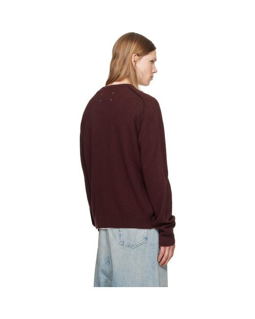Maison Margiela Red Burgundy Virgin Wool Crewneck Sweater for men