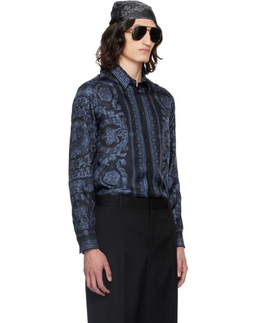 Chemise bleu marine à motif baroque Versace pour homme en coloris Blue