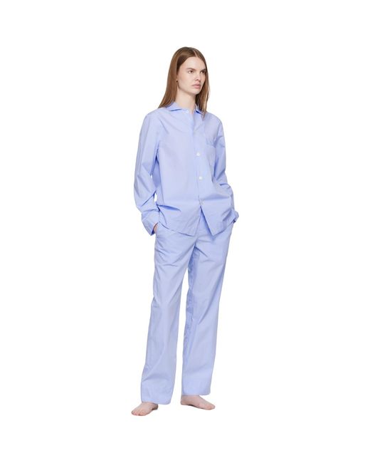 Tekla Blue Poplin Long-Sleeved Pyjama Shirt