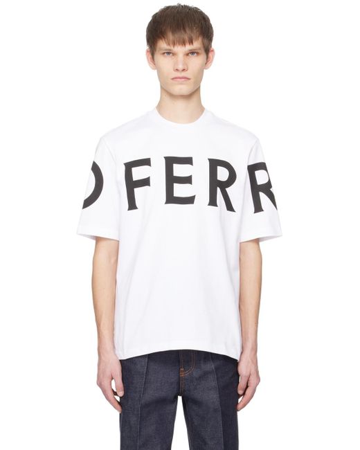メンズ Ferragamo ホワイト ロゴプリント Tシャツ Black