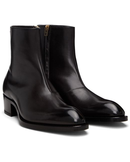 Tom Ford Black Burnished Leather Vincent Boots for men