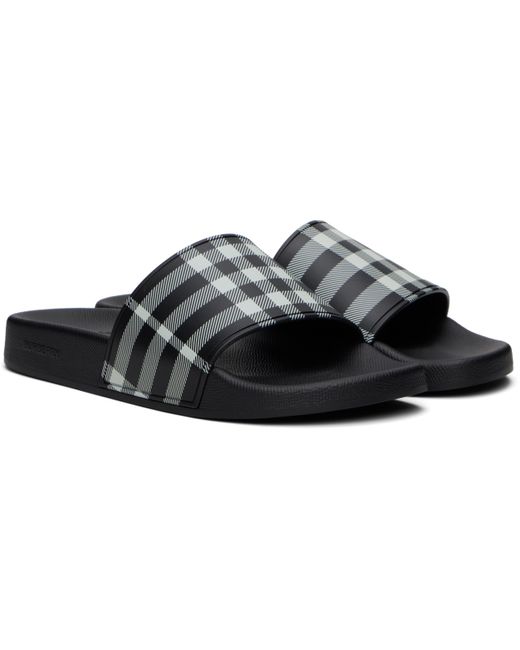 Burberry Black Check Pool Slides for men