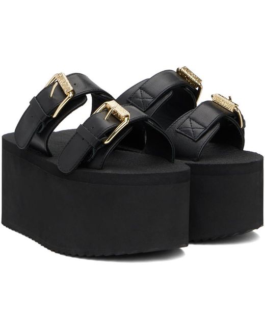 Moschino Black Lettering Logo Wedge Sandals