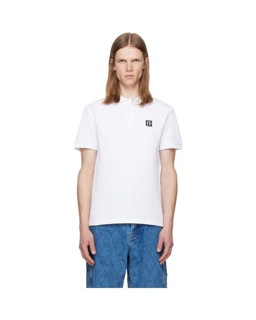 Balmain White Embroidered Cotton Polo for men