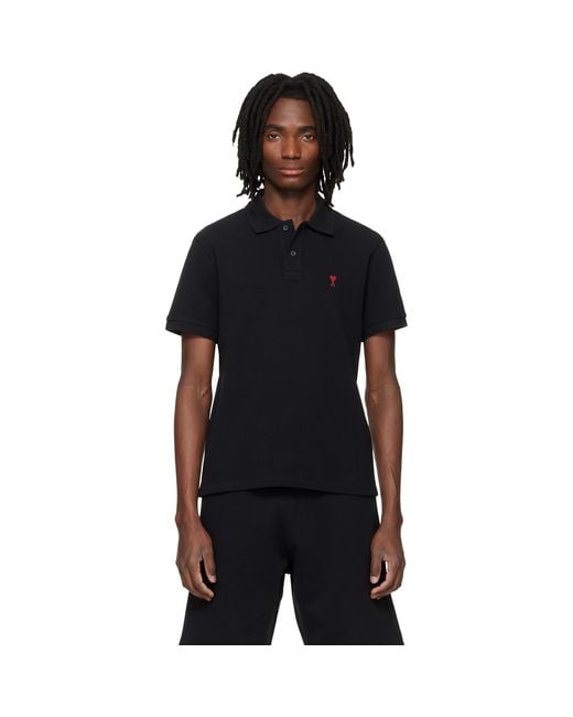 AMI Black Cotton Ami De Coeur Polo for men