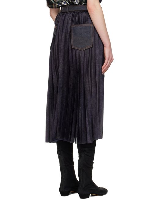 Sacai ネイビー パネル デニム ミディアムスカート Black
