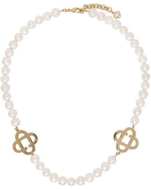 Moyen collier blanc à perles et à breloques à logo Casablancabrand pour homme en coloris Metallic
