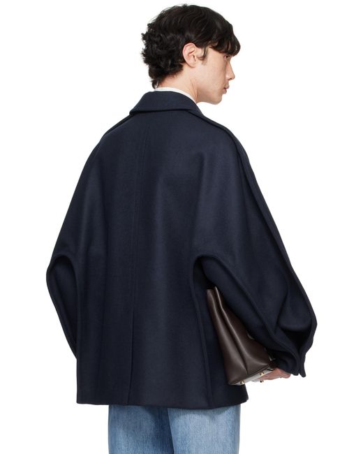 コート BOTTEGA VENETA Midnight blue wool blend cape coat Bottega Veneta Midnight Blue Wool Blend Cape Coat In Black