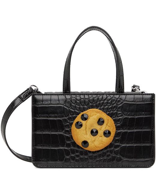 Puppets and Puppets Black Small Faux Croc Jewel Cookie Bag