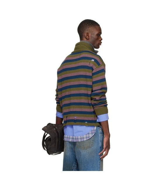 ANDERSSON BELL Black Double Layered Stripe Half Zip-Up Sweater for men