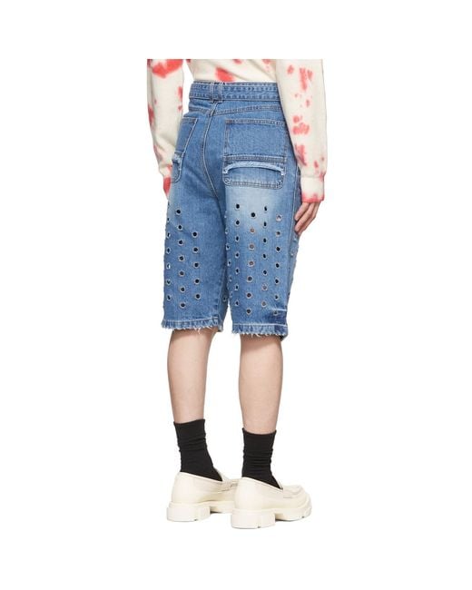 we11done Blue Denim Cut-Out Shorts for men