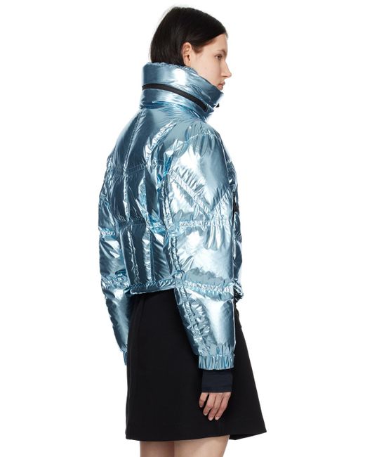 3 MONCLER GRENOBLE Blue Valsorey Cropped Quilted Padded Down Metallic Ripstop Jacket