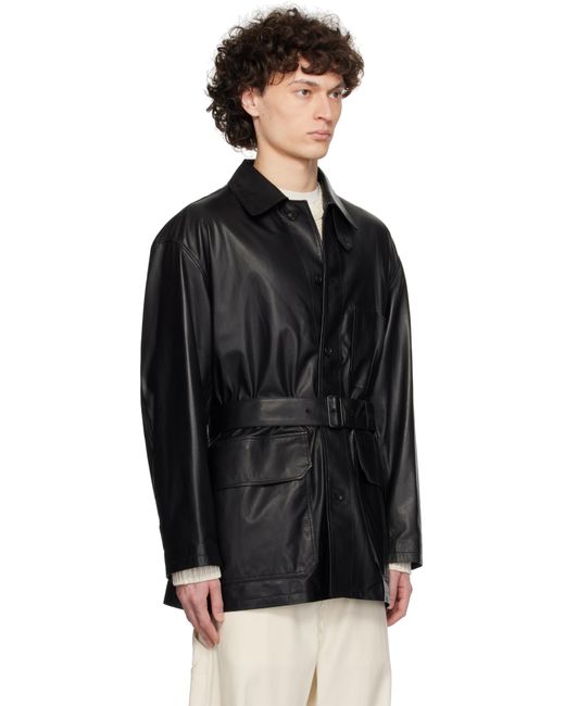 YLÈVE Black Glove Coverall Leather Jacket for men