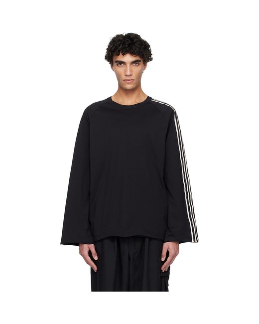 Y-3 Black Raw Edge 3-stripes Long Sleeve T-shirt for men