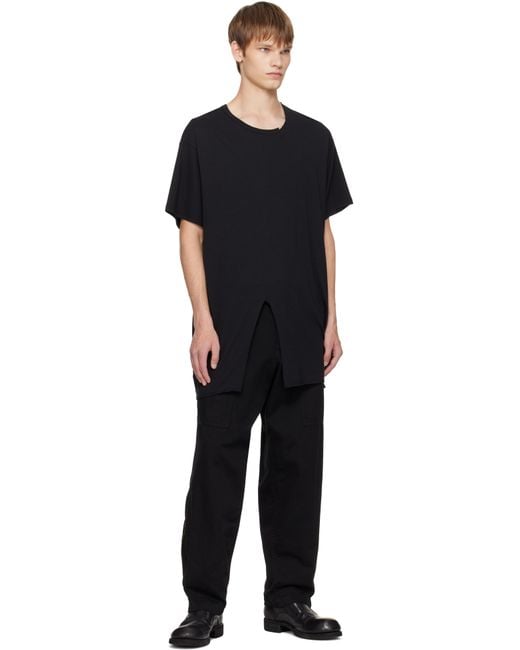 Yohji Yamamoto Black Single Jersey Slit Round Neck T-Shirt for men
