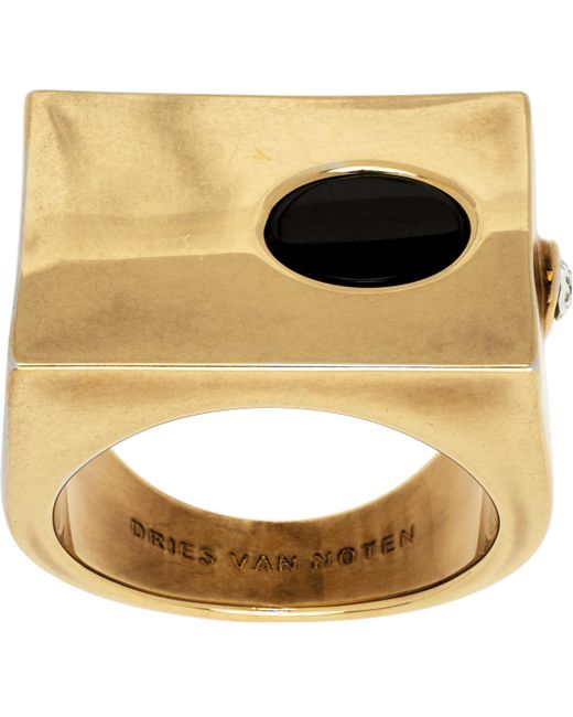 メンズ Dries Van Noten ゴールド ストーン シグネットリング Metallic