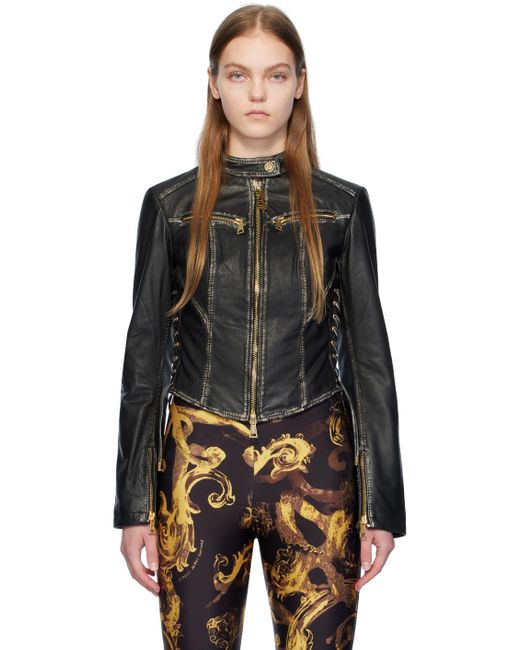 Versace Black Bleached Leather Jacket