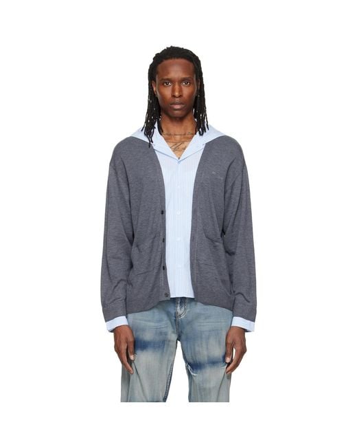 we11done Blue Hooded Shirt-Layered Cardigan for men