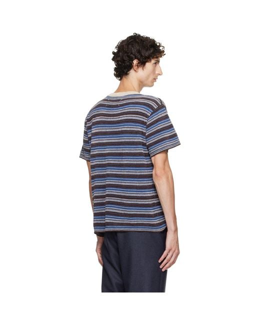 Maison Margiela Blue Striped Wool Crewneck T-Shirt for men
