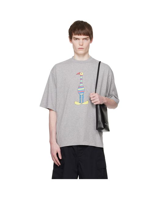 Marni Gray Cotton Animal Alphabet I Print' T-Shirt for men