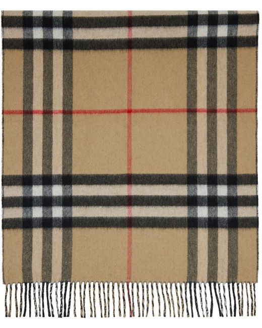 Burberry Green Beige Cashmere Check Scarf