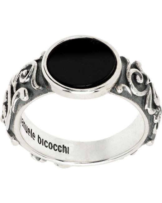 Emanuele Bicocchi Metallic Arabesque Onyx Chevalier Ring for men
