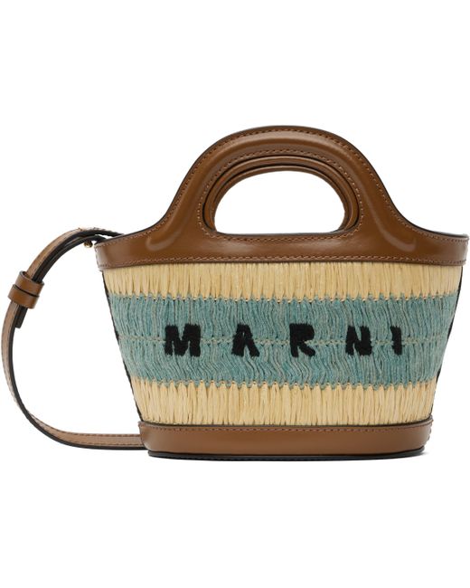 Marni タン＆ブルー マイクロ Raffia-Effect Tropicalia トートバッグ Black