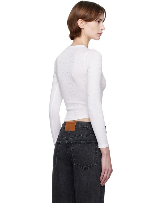 Alexander Wang ホワイト Crystal Hotfix 長袖 クルーネックTシャツ Black