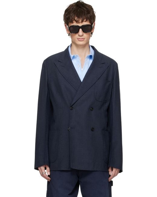 Maison Margiela Blue Wool Blazer for men