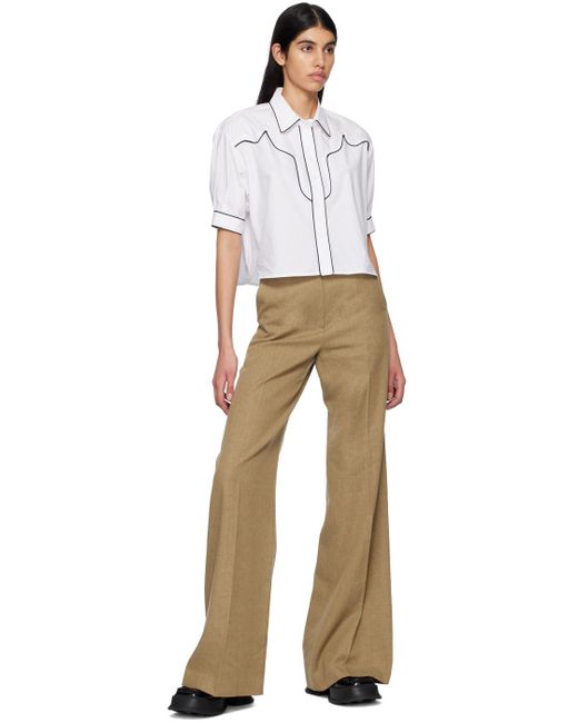 Pushbutton Natural Wide-legs Trousers