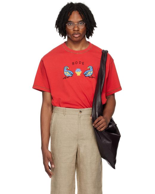 Bode Red Twin Parakeet T-Shirt for men