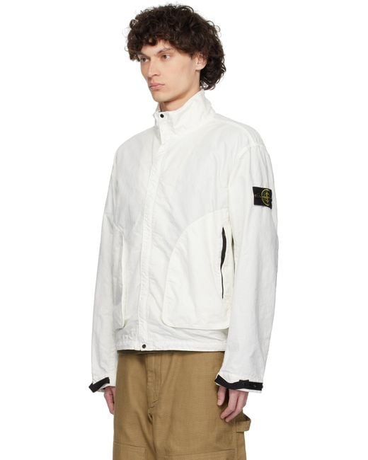 メンズ Stone Island オフホワイト Organic Look Nylon Panama-Tc ジャケット White