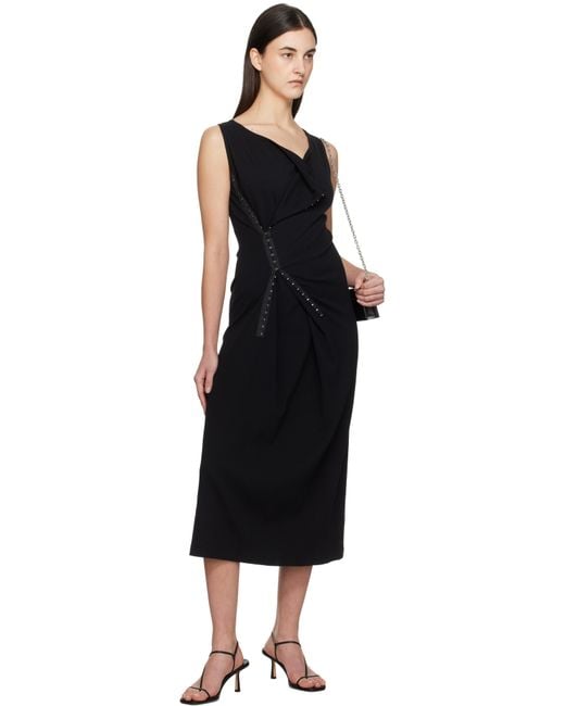 MM6 by Maison Martin Margiela ブラック コットンリブ かぎホック ミディアムワンピース Black