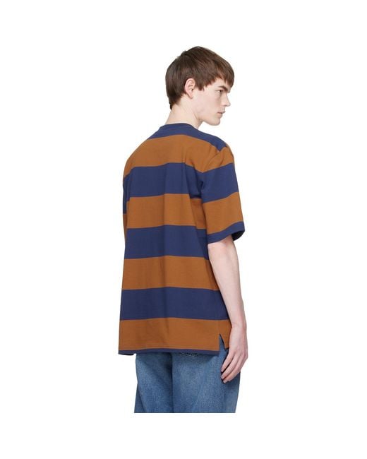 Marni Blue Tan Maxi-Stripe Cotton T-Shirt for men