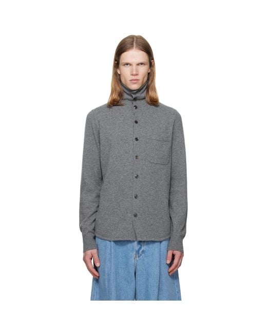 Dries Van Noten Gray Collar Cashmere Cardigan for men