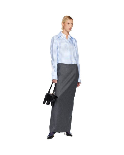 Thom Browne Blue Silk Twill Gingham Shirt