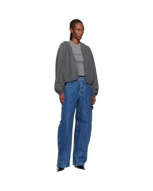 Alexander Wang Blue Cropped Silk Hoodie