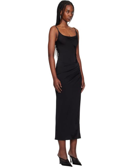 Mugler Black Asymetrical Buckled Strap Midi Dress