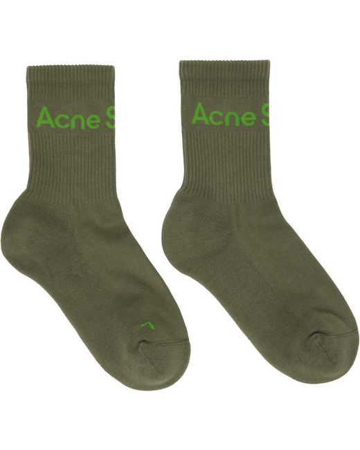 Acne Green Khaki Logo Socks for men