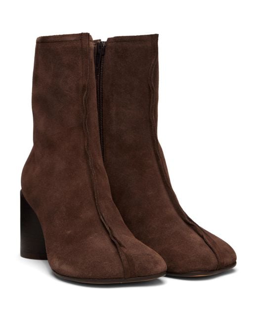 MM6 by Maison Margiela Brown Suede Anatomic Stitch Toe Ankle Boots