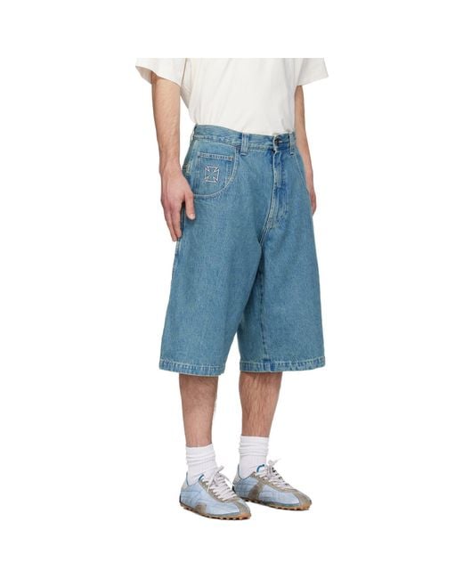 Vetements Blue Biker Cross Hip-Hop Denim Shorts for men